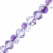 Abalorios de vidrio rondelle Facetados 4x3mm - Medium purple ab half plated